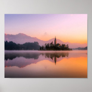 Bled Slovenië op Sunset Poster