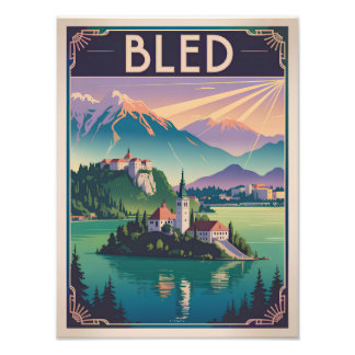 Bled Slovenië vintage Foto Afdruk