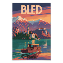 Bled Slovenië vintage Foto Afdruk