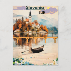 Bled Travel Briefkaart Slovenië Art, Blue Bled