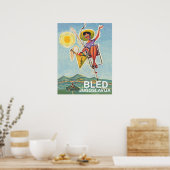 Bled, vrouw op skilift, oud reizen poster (Keuken)