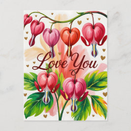 Bleeding Heart Floral Illustration with Love You Briefkaart