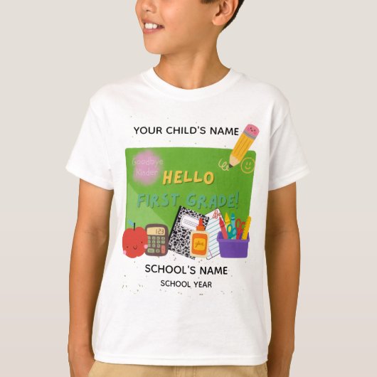 BLEEGRAPICS: Hallo, Eerste Leerjaar! T-shirt (Voorkant)