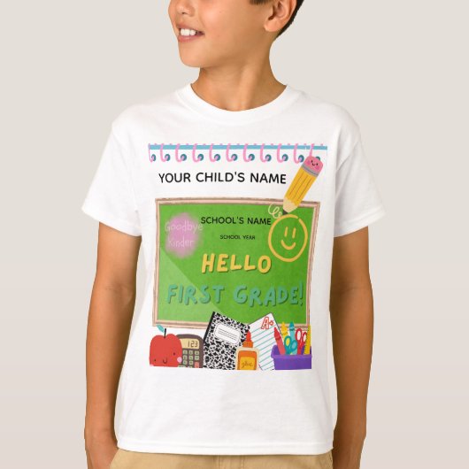 BLEEGRAPICS: Hallo Eerste Leerjaar! T-shirt (Voorkant)