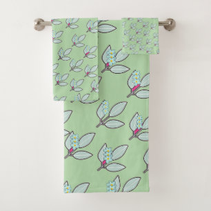 Bleek Aqua Blad Met Bloesems Lichtgroen Cadeau Bad Handdoek