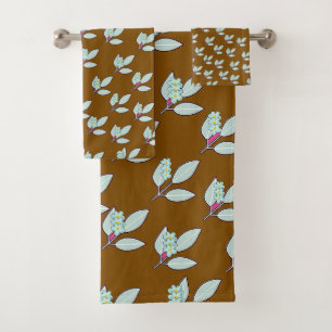 Bleek Aqua Blad Met Bloesems Rijke Bruine Cadeau Bad Handdoek