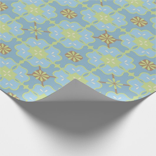 Bleek Aqua Blue Floral Block Tile Beauful Pattern Cadeaupapier (Hoek)