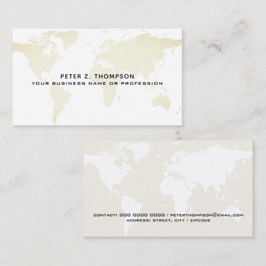 bleek beige wereldkaart internationaal visitekaartje (Voorkant / Achterkant)