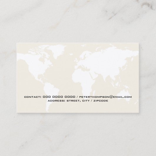 bleek beige wereldkaart internationaal visitekaartje (Achterkant)