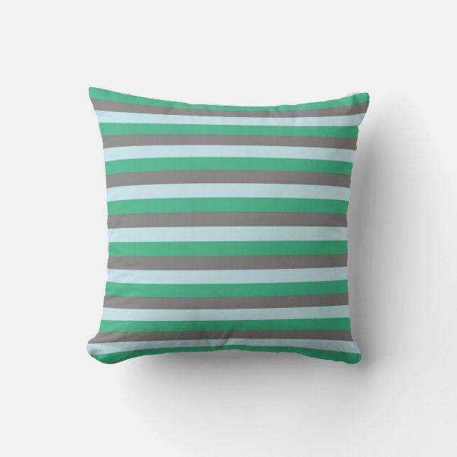 Bleek blauw, Aqua Green en Charcoal Grey Stripes Kussen (Voorkant)