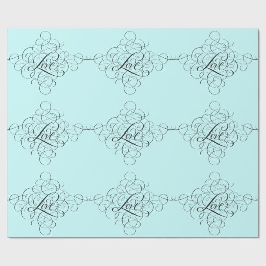 Bleek Blauw Blauwgroen Bloeiende LIEFDE Moderne Ka Cadeaupapier (Vlak)