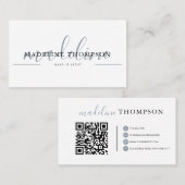 Bleek Blauw Calligrafiescript QR code Visitekaartj Visitekaartje (Voorkant / Achterkant)