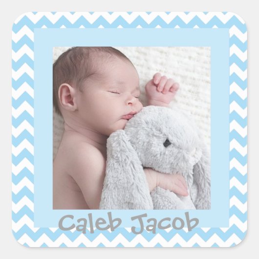 Bleek blauw Chevron gestreept Baby foto Sticker (Voorkant)