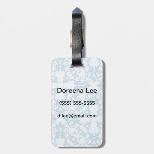 Bleek blauw Damask Bagagelabel (Achterkant verticaal)