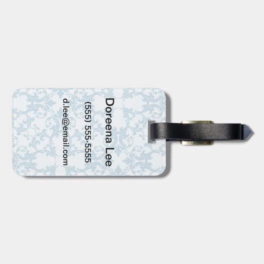 Bleek blauw Damask Bagagelabel (Achterkant horizontaal)