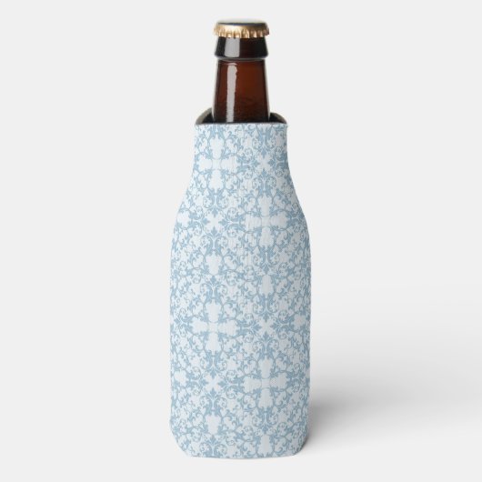 Bleek blauw Damask Flesjeskoeler (Fles Voorkant)
