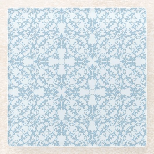 Bleek blauw Damask Glazen Onderzetter (Voorkant)