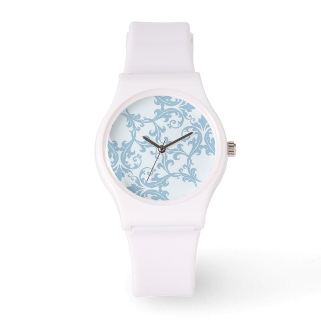 Bleek blauw Damask Horloge (Voorkant)