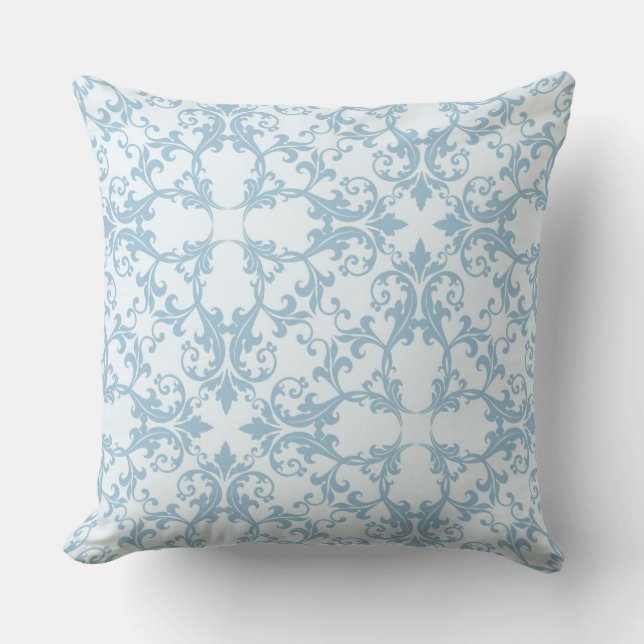 Bleek blauw Damask Kussen (Voorkant)
