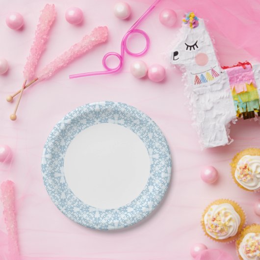 Bleek blauw Damask Papieren Bordje (Feest)