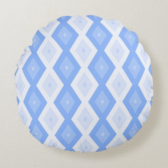 Bleek blauw diamantpatroon rond kussen (Voorkant)