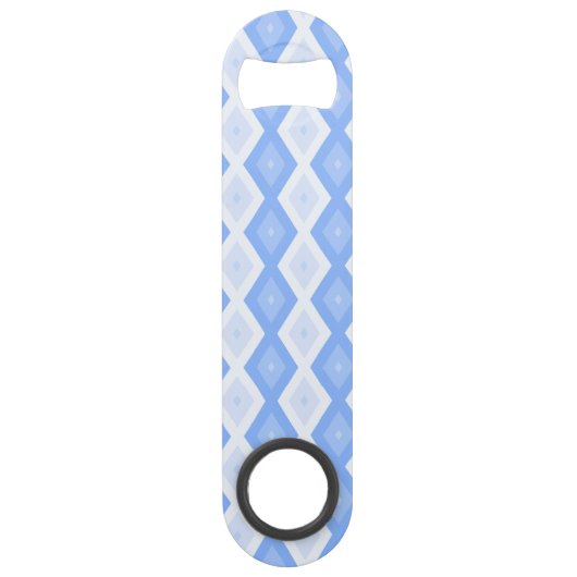 Bleek blauw diamantpatroon speed flessenopener (Voorkant)