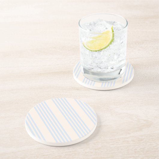 Bleek blauw en beige vijf strepen patroon zandsteen onderzetter (Zijkant)