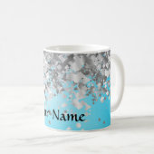Bleek blauw en faux glitter koffiemok (Voorkant rechts)