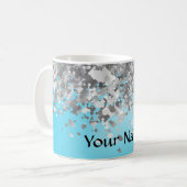 Bleek blauw en faux glitter koffiemok (Voorkant links)