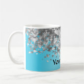 Bleek blauw en faux glitter koffiemok (Links)