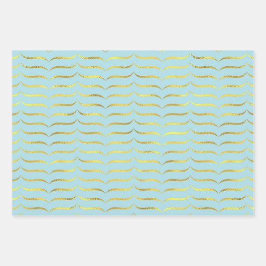 Bleek blauw en goud inpakpapier vel (Voorkant 2)