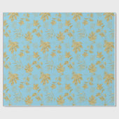 Bleek blauw en goudkleurige Planten en bladeren Cadeaupapier (Vlak)