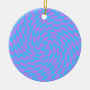 Bleek-blauw en lavender ingecheckt keramisch ornament