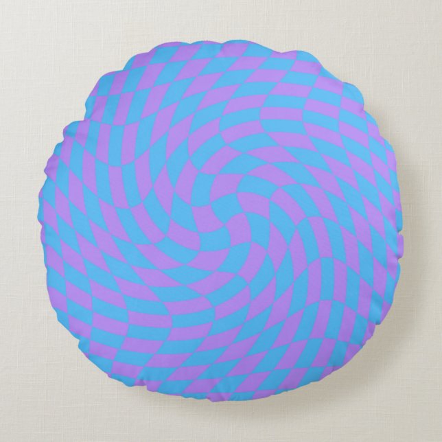 Bleek-blauw en lavender ingecheckt rond kussen (Voorkant)