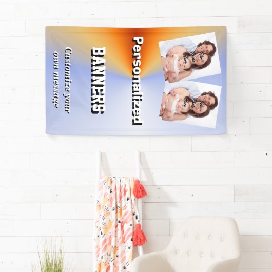 Bleek blauw en oranje fotosjabloon spandoek (Insitu)