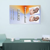 Bleek blauw en oranje fotosjabloon spandoek (Beurs)