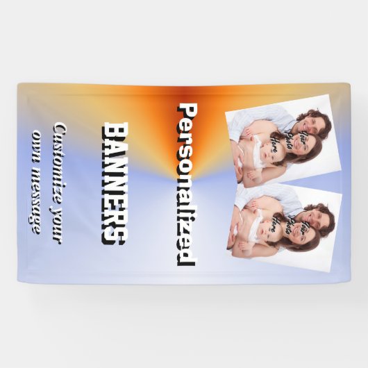 Bleek blauw en oranje fotosjabloon spandoek (Horizontaal)