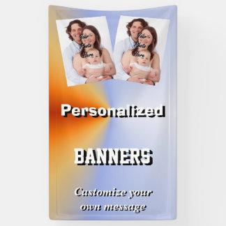 Bleek blauw en oranje fotosjabloon spandoek