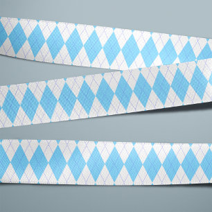 Bleek blauw en wit argyle patroon grosgrain lint