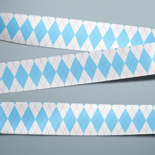 Bleek blauw en wit argyle patroon grosgrain lint