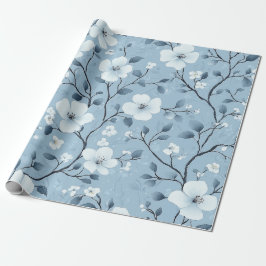 Bleek blauw en wit bloemenwijnpatroon cadeaupapier