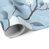 Bleek blauw en wit bloemenwijnpatroon cadeaupapier (Rol Hoek)