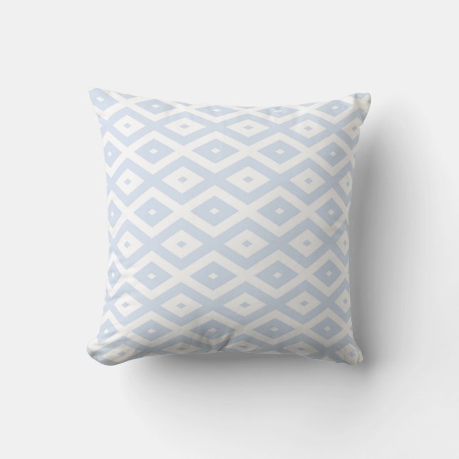 Bleek blauw en wit diamantpatroon kussen (Voorkant)