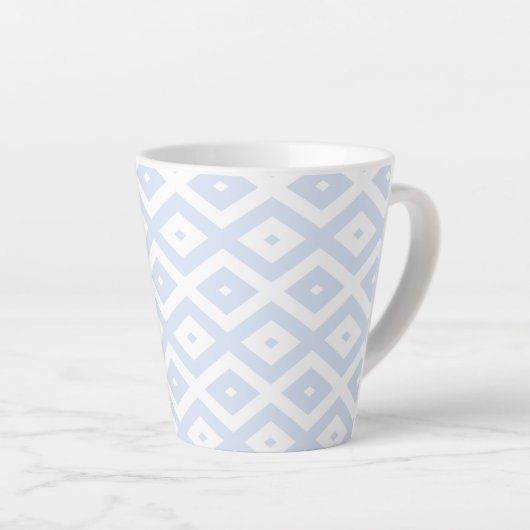 Bleek blauw en wit diamantpatroon latte mok (Rechterhoek)