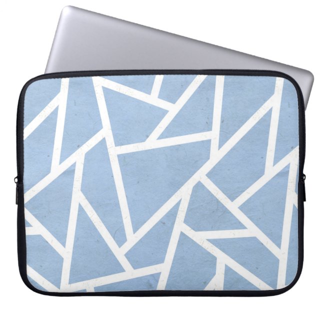 Bleek blauw en wit mozaïekpatroon laptop sleeve (Voorkant)