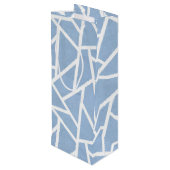 Bleek blauw en wit mozaïekpatroon wijn cadeautas (Achterkant Gekanteld)