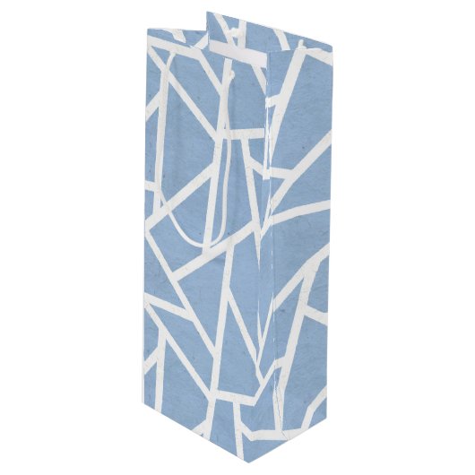 Bleek blauw en wit mozaïekpatroon wijn cadeautas (Voorkant Gekanteld)