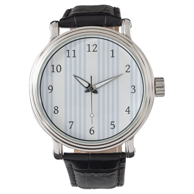 Bleek blauw en wit vijf strepen patroon horloge (Voorkant)
