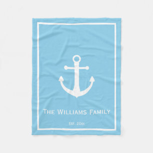 Bleek blauw en witte anchor fleece deken