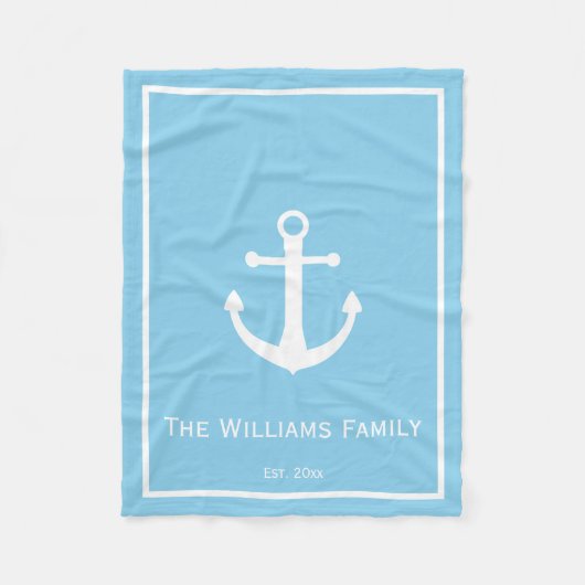 Bleek blauw en witte anchor fleece deken (Voorkant)